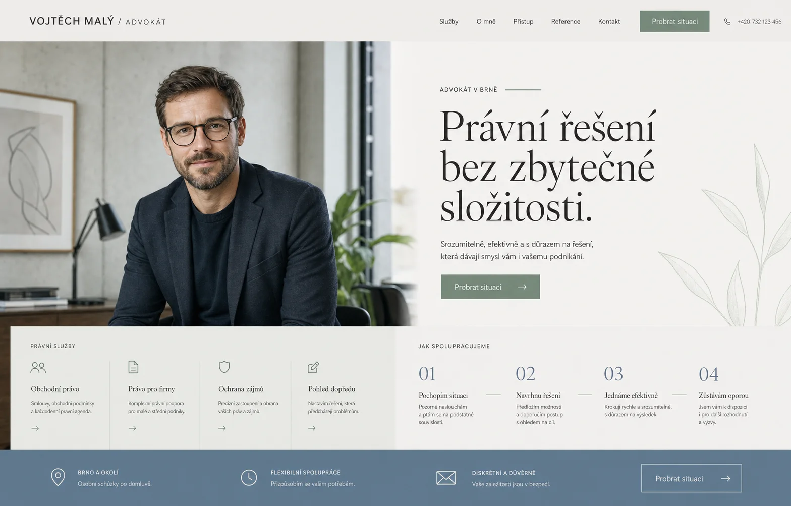 Lidský minimalistický koncept webu pro advokáta