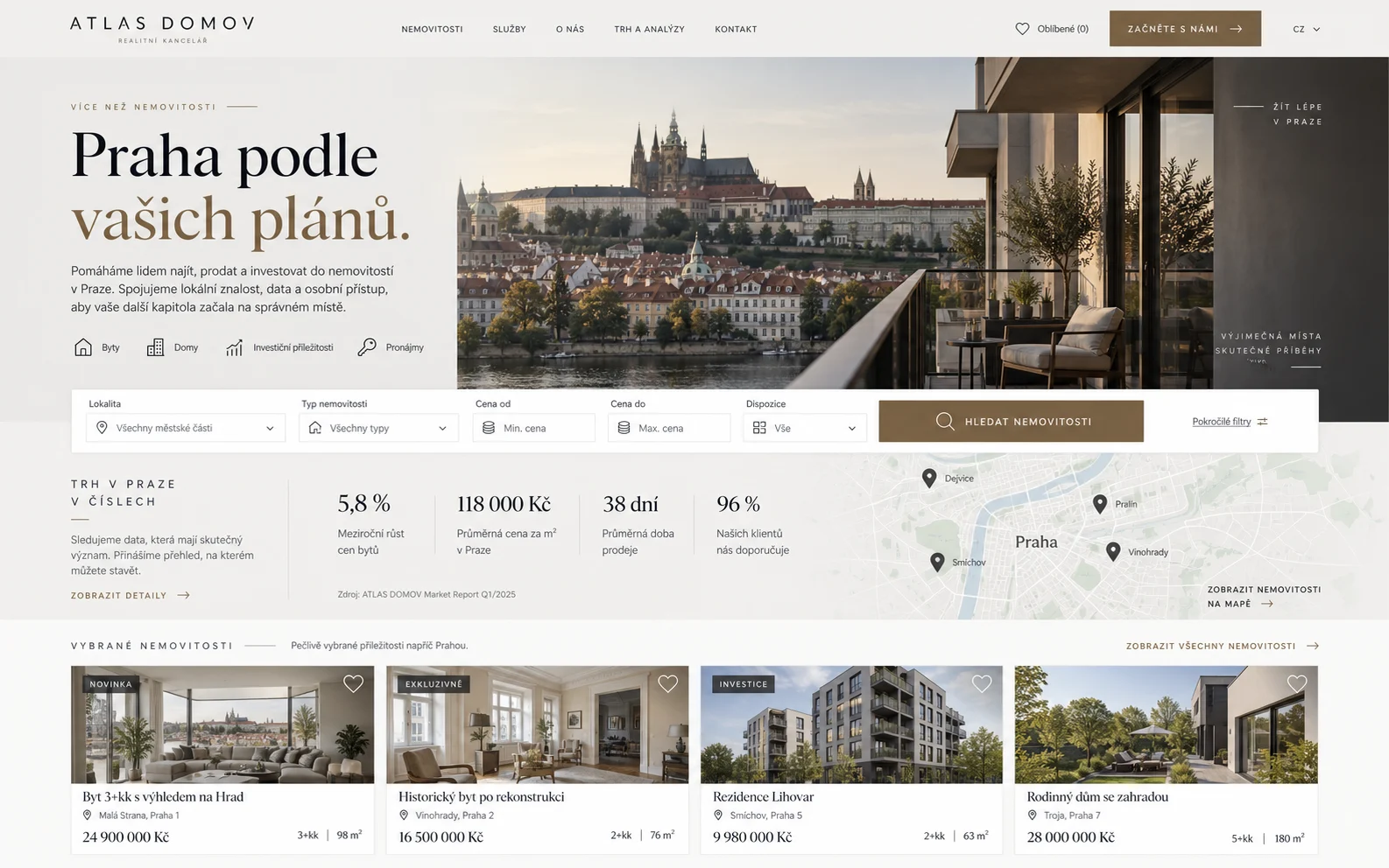 Datově orientovaný návrh webu s mapou a nabídkou nemovitostí