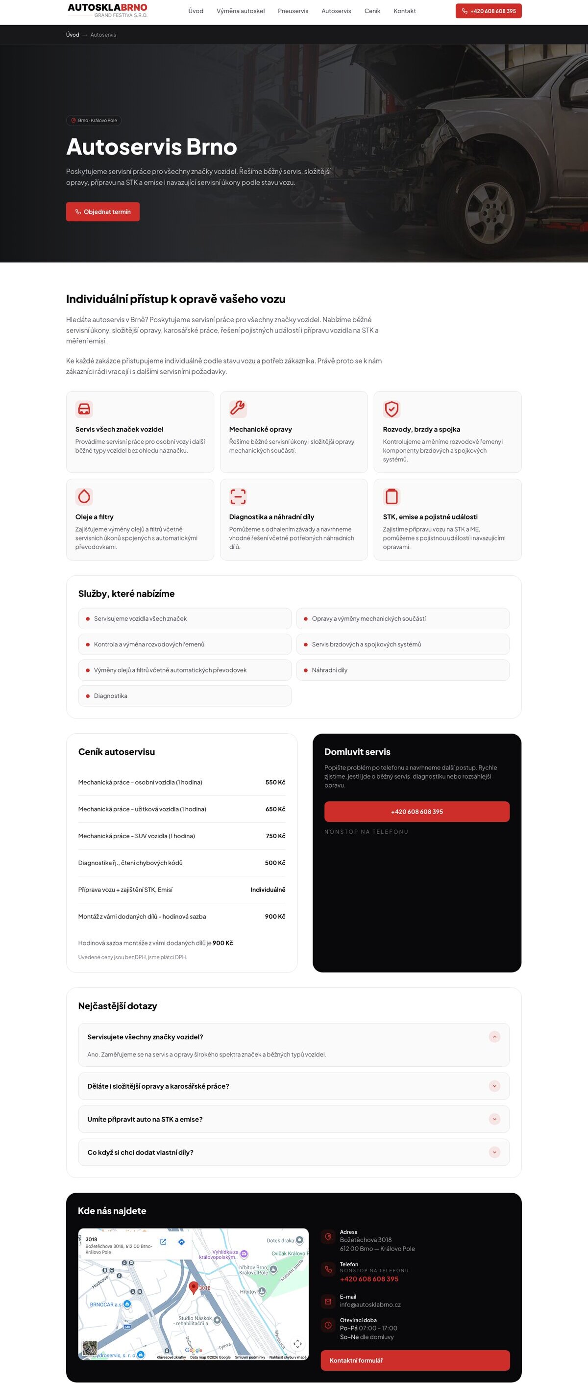 Autoservis s přehledem úkonů a kontaktní cestou