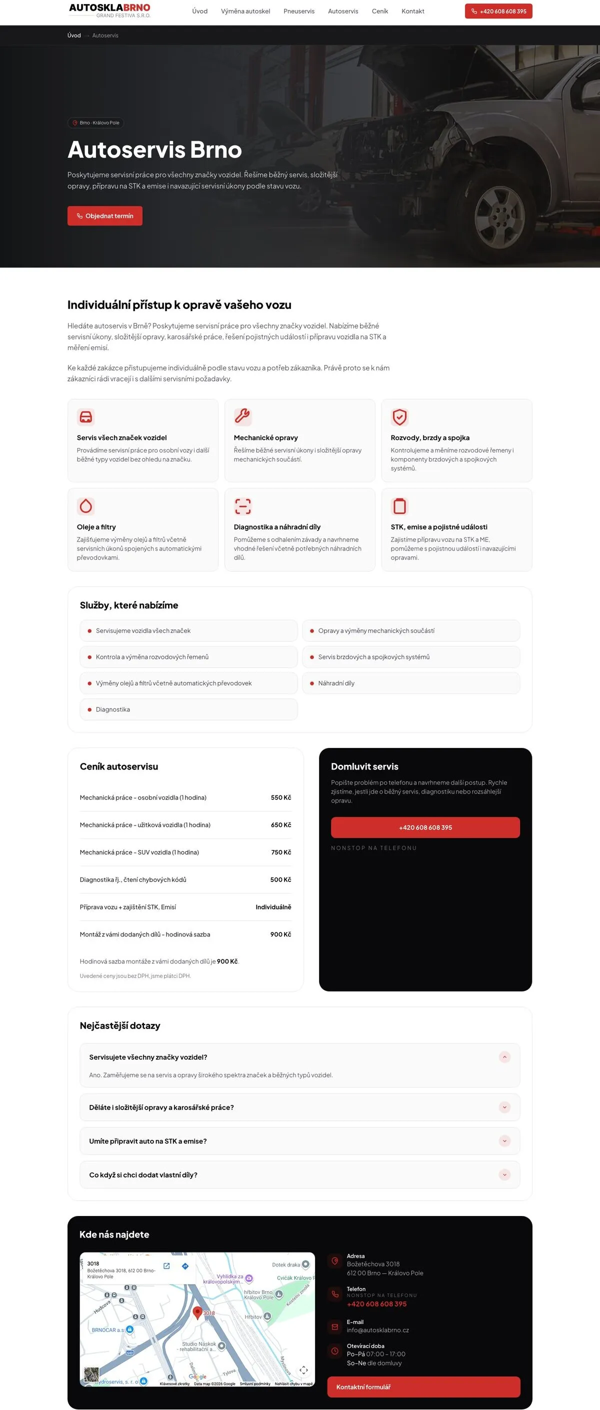 Autoservis s přehledem úkonů a kontaktní cestou