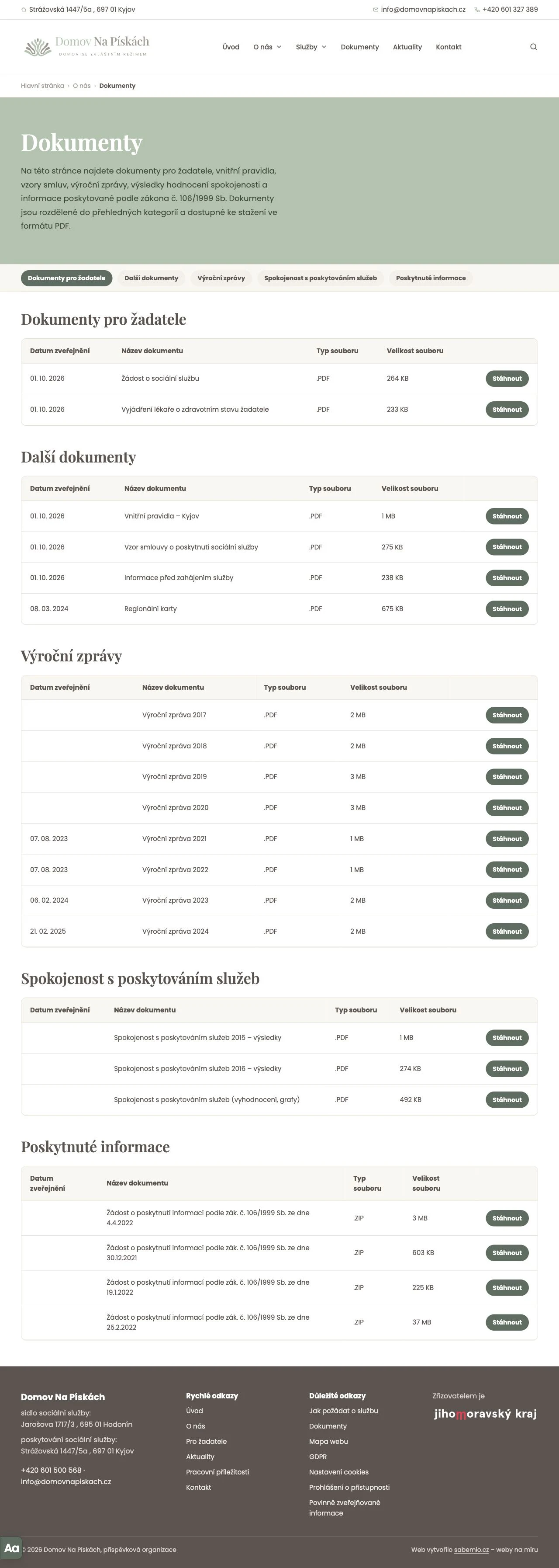 Přehled dokumentů pro žadatele a dokumentů domova ke stažení
