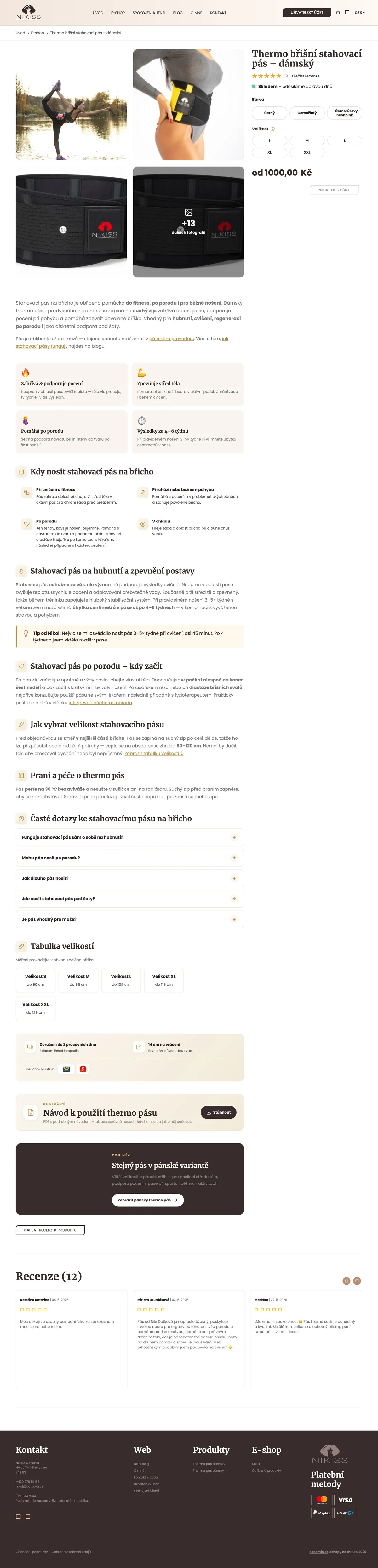 Detail produktu thermo pásu s variantami, FAQ a recenzemi