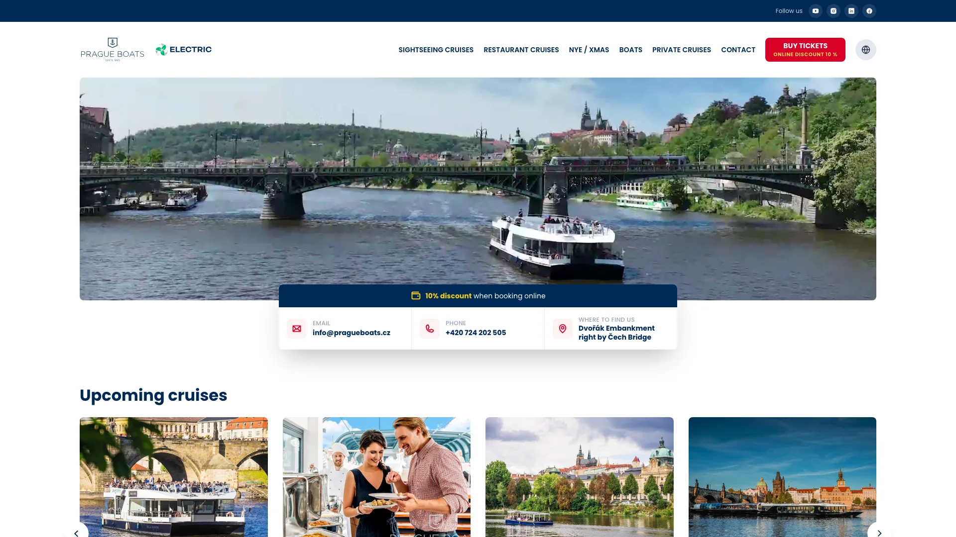 Náhled homepage webu Prague Boats s nabídkou plaveb po Vltavě
