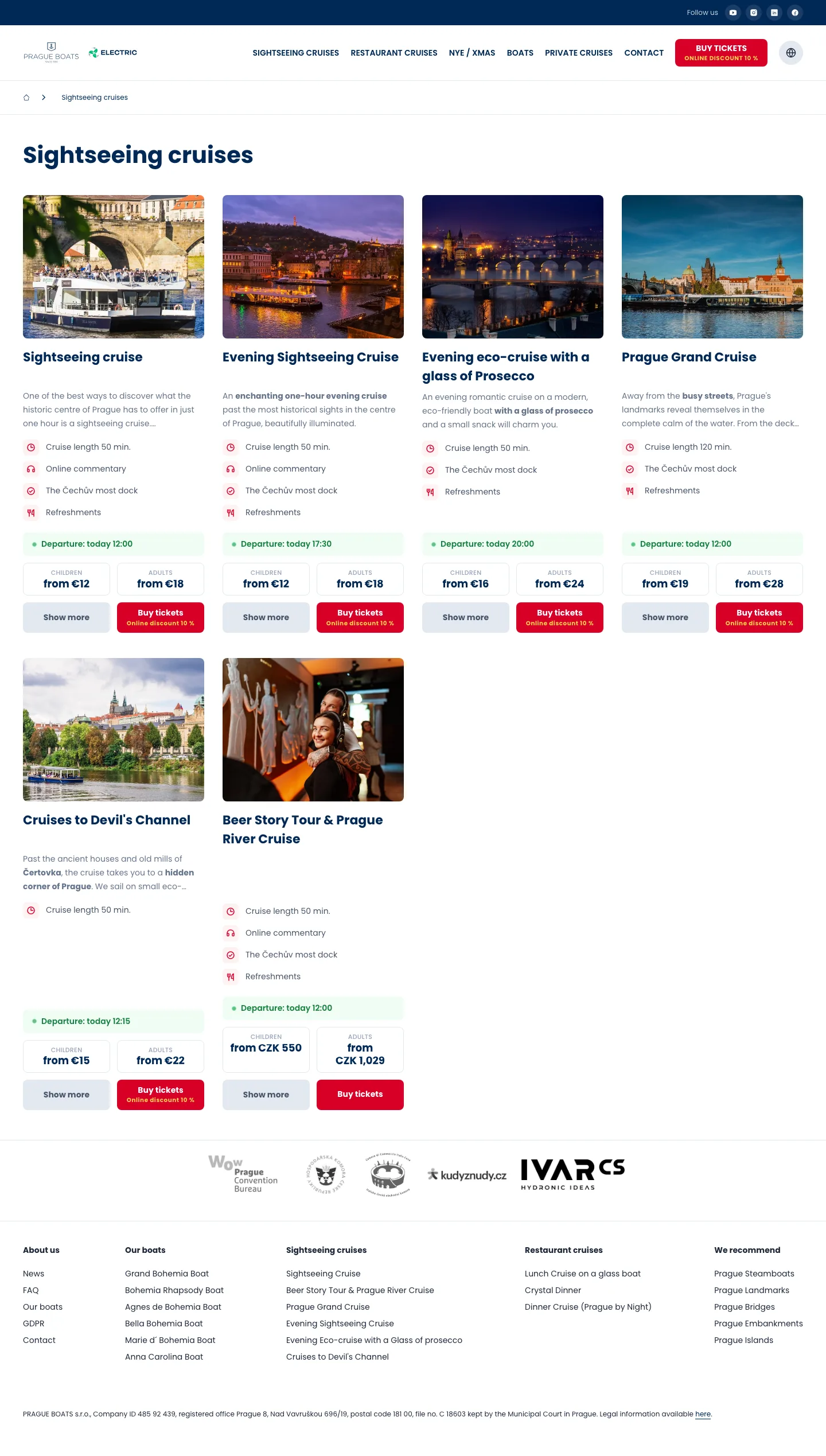 Kategorie sightseeing cruises s nabídkou plaveb po Praze