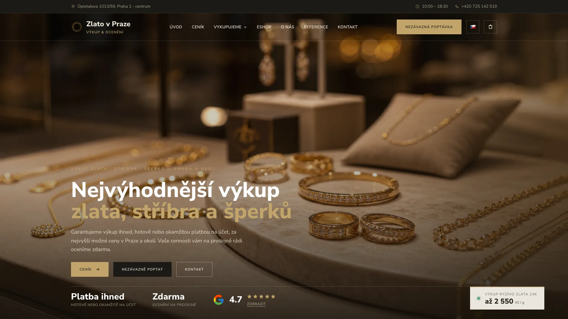 Homepage webu zlatovpraze.cz